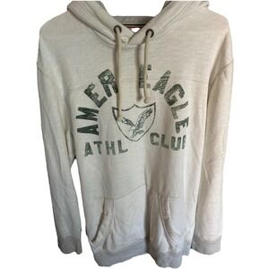 American Eagle‎ Soft Graphic Hoodie XLT Off White Green Gray Waffle Sweatshirt